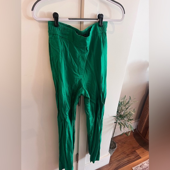 Green Linen Blend Zara Elastic Waist Pants - Picture 5 of 5